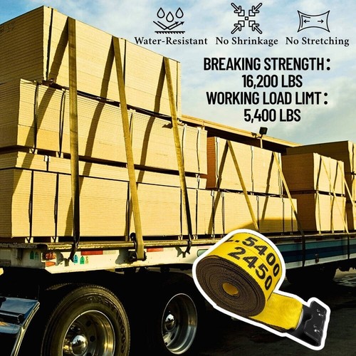 10 PK correas de camión correas de cabrestante 4"x30' con gancho plano para remolque 16200 lb amarillo - Imagen 2 de 5