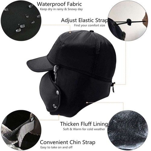 Men Winter Ear Flap Trapper Hat Face Mask Fur Aviator Thermal Warm Snow Ski Cap - Picture 4 of 15