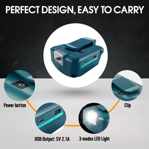 Spotlight For Bosch 14.4V 18V Li-ion Battery Dual USB Battery Adapter With LED - Picture 7 of 14