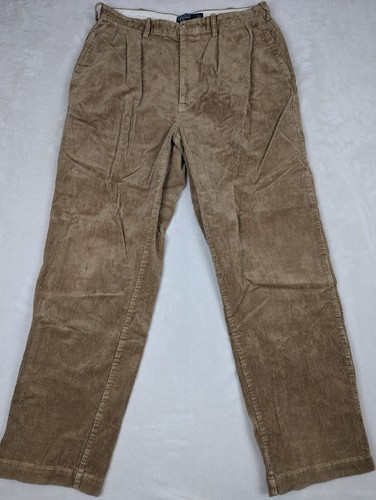 Polo Ralph Lauren Andrew Pants Men 36x32 Corduroy Pleated Brown - Afbeelding 1 van 11