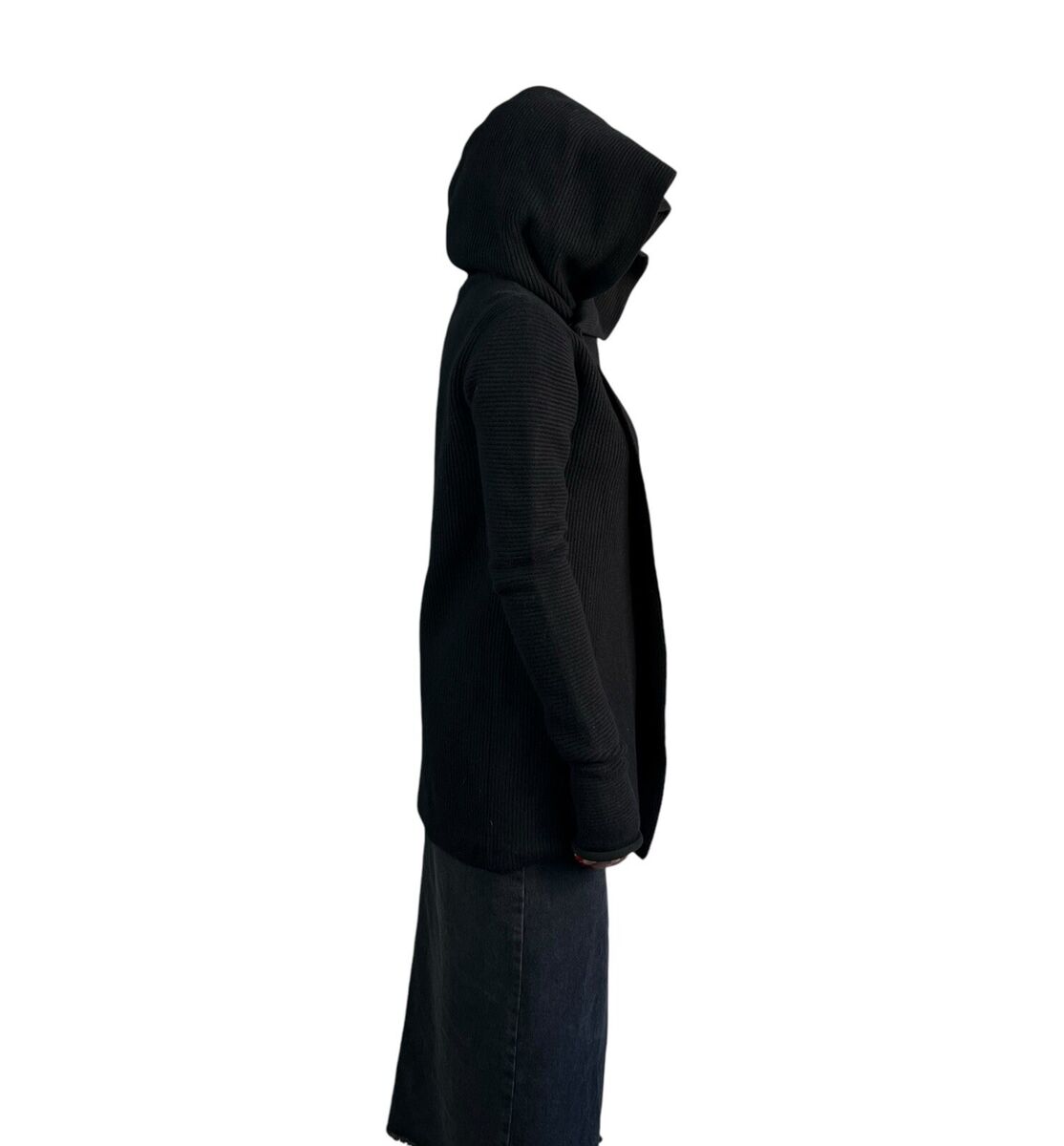 Rick Owens Glitter FW 17 Men's Wool Blend Ribbed Hooded Rick Owens Glitter FW 17 Men's Wool Blend Ribbed Hooded