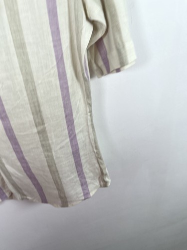 Vintage Top Size UK 8 Neutral Lilac Striped Buttoned Pockets Scoop Neck - Picture 11 of 12