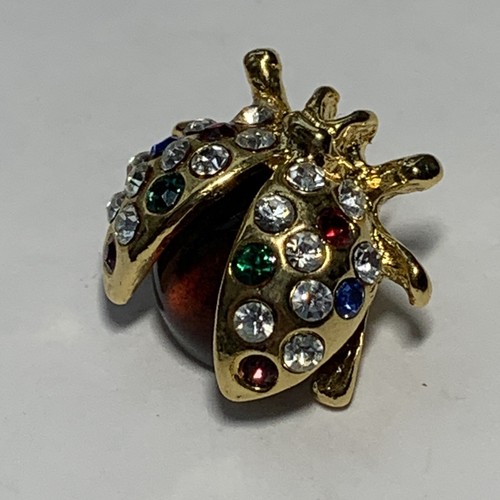 VINTAGE Gold Marienkäfer TACK PIN Lucite JELLY BELLY bunte STRASSSTEINE zierlich 5/8 - Bild 3 von 12