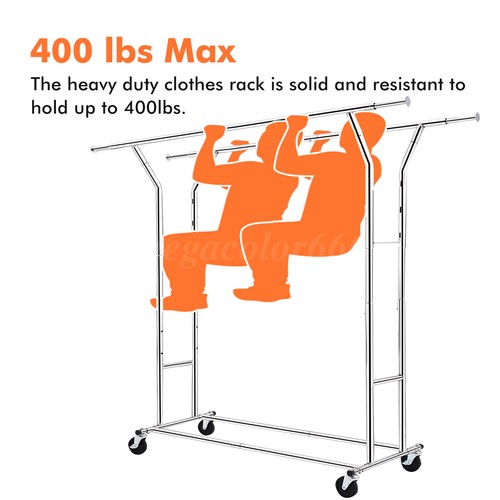Heavy Duty Commercial Clothing Garment Rack Rolling Clothing Rack Collapsible US - Picture 2 of 20