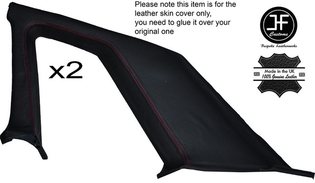 BLACK LEATHER 2X B C PILLAR PANEL TRIM SKIN COVER FITS NISSAN SKYLINE R34 98-02