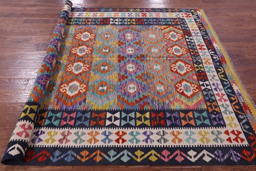 Reversible Wool On Wool Kilim Flat Weave Rug 6' 8" X 9' 9" - Q17816 - Picture 6 of 8