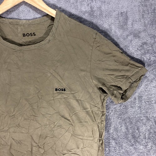 Hugo Boss Mens T Shirt Large Green Embroidered Logo Cotton Short Sleeve - Picture 4 of 10