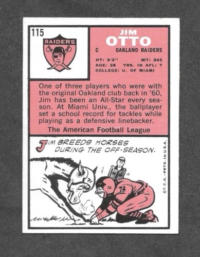 1966 Topps Jim Otto # 115 Oakland Raiders See Photos!! - Picture 2 of 2