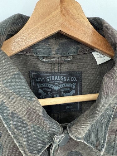 Levi's Men’s Chore Army Jacket Coat Frogskin Camo Denim Size Large Button Front - Picture 3 of 7