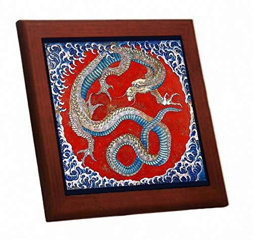 Katsushika Hokusai Shinshu Obuse Dragon photo tile with wooden frame M 19.1cm - Picture 1 of 3