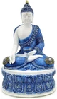 Thai Buddha Statue Lotus H-27cm Resin Ornament White & Blue Shelf Decor Figurine