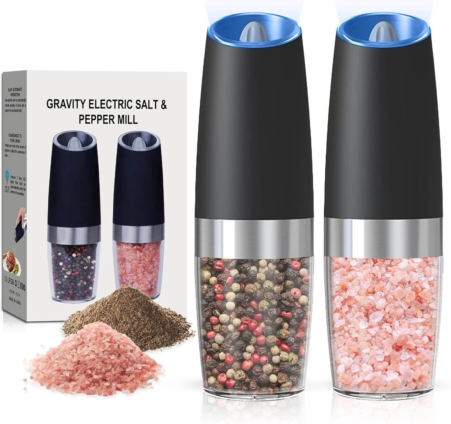 Gravity Electric Salt and Pepper Grinder Set of 2, Automatic Salt and Pepper Gri