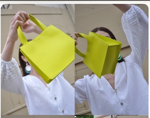 Baggu Leather Retail Bag Mini 7in RARE Green Chartreuse Preowned Handbag Purse - Picture 14 of 16