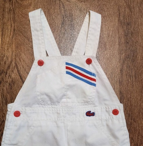 Vtg 70's Italy IZOD LACOSTE Kids OVERALL White Blue "Croc" Embroidered 5 Pocket - Picture 4 of 11