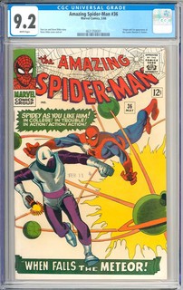 Amazing Spider Man #36 High Grade Silver Age Ditko Cover Art Marvel 1966 CGC 9.2