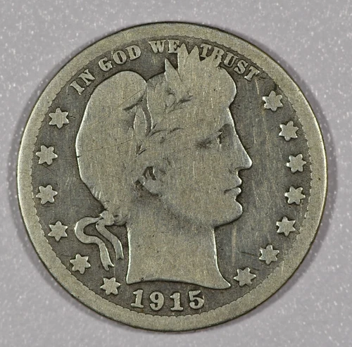 1915-S "Liberty Head" Barber Quarter Dollar Coin, Good