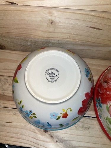 Rare Pioneer Woman 3 PC Mixing Bowls Serving Set Flowers Polka Dot Ceramic - Picture 13 of 17