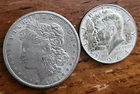 Domestic USA 1921 Morgan Silver Dollar & 1964 Kennedy Half