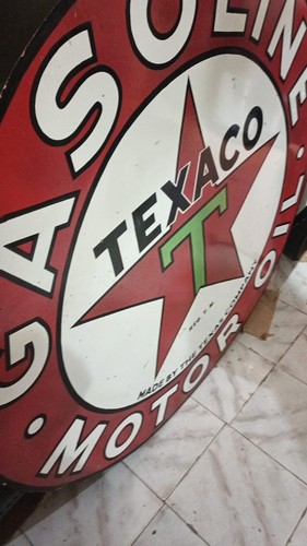 Texaco Motor Oil Pure Porcelain Enamel Heavy Metal Sign 48 Inches Double side - Picture 18 of 24