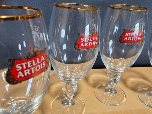 Case of 24 Stella Artois 33CL Gold Rimmed Beer Glasses Chalices NEW - Picture 3 of 8