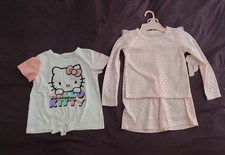 Girls Hello Kitty Tee Pink Polka Dot Lounge Set 2 Piece Clothing Bundle NEW