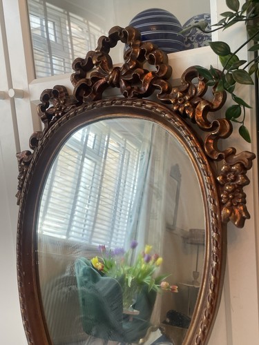 Vintage Teardrop Ornate Bronze Mirror Italian Mid Century Baroque Ribbon Wall - Picture 6 of 6