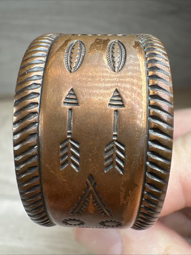 Vtg Bell Trading Post ? Storyteller Solid Copper Cuff Bracelet Thunderbird Arrow - Picture 12 of 19