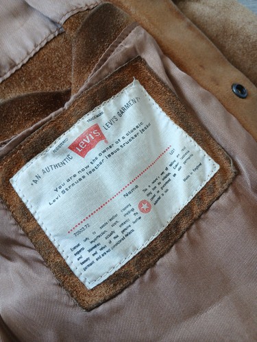 Vintage Levi's Black Tab Suede Leather Trucker Jacket - Size L (p2p 24.5") - Picture 8 of 12