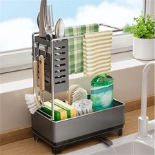 Efficient Kitchen Sink Organizer with Sponge Holder and Soap Dispenser Bar