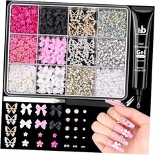 3D A010-Nail Charms Set 10: 3D Flowers  Butterfly  Bow Nail Charms with Glue