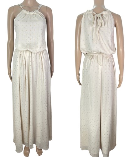 New ModCloth Illuminated Elegance Ivory Metallic Chiffon Maxi Dress Size XL - Picture 12 of 12