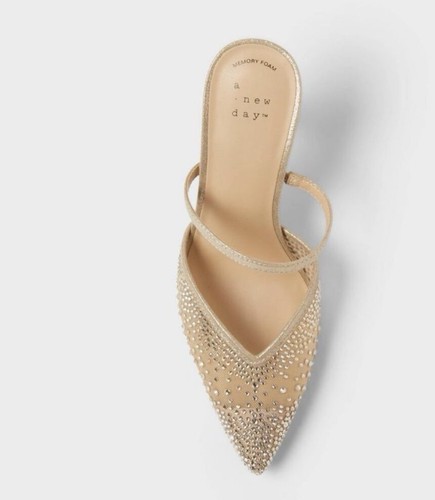 A New Day Damen-Pantoletten goldfarben Strass Riemchen spitz zulaufend Stilettoabsatz 7,5 - Bild 2 von 6