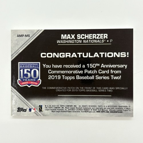Max Scherzer 2019 Topps - 150th Anniversary Commemorative Patch Series 2 #AMP-MS - Bild 2 von 7