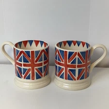 Emma Bridgewater Union Jack Half Pint Mugs Handmade England 25 Year Anniversary