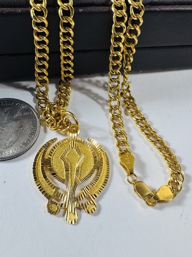 Pure 22K 916 22C Fine Real Dubai Gold 18”/18.5 inches Sikh Set Necklace 17g 5mm - Foto 11 di 24