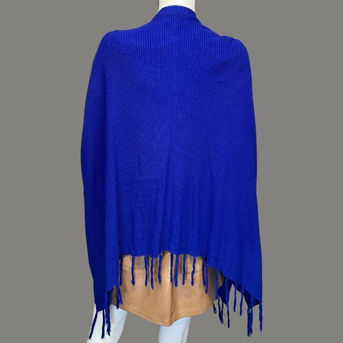 Chal envolvente con sisas CHAUS para mujer azul real con flecos dobladillo talla pequeña/mediana - Imagen 3 de 3