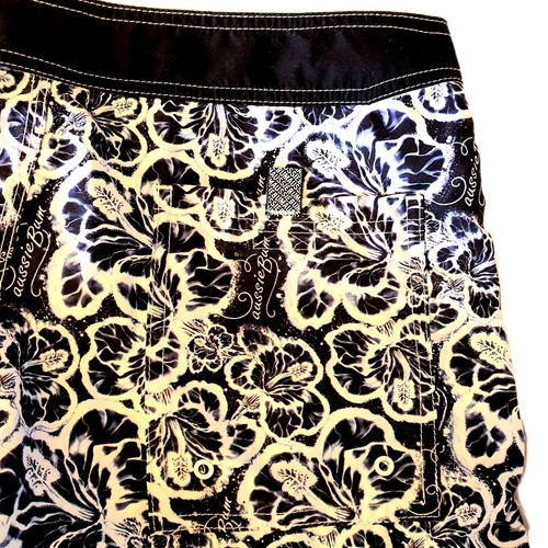 AussieBum Mens Swim Board Shorts, Size L Black & White Hawaiian Hibiscus Print - Picture 7 of 11