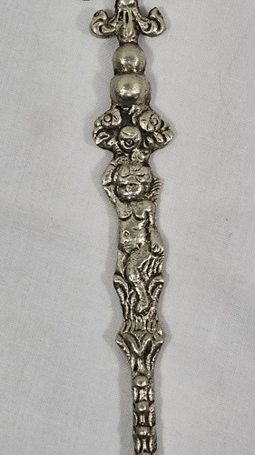 Vintage Ugo Bellini verzierte Servier Salat Gabel & Löffel Fleur de Lis & Cherub - Bild 7 von 12