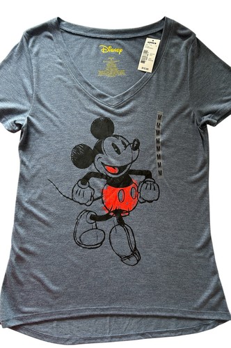 Disney Mickey Mouse Womens Blue T Shirt Medium V Neck Short Sleeve NWT - Picture 7 of 14