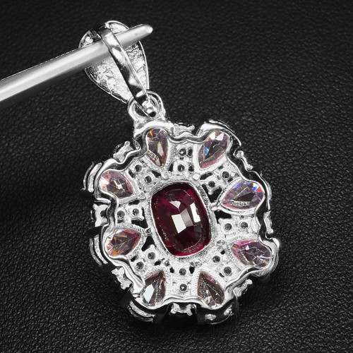 Reddish Pink Sapphire Oval 4.45Ct 925 Sterling Silver White Gold Plated Pendants - Picture 5 of 6