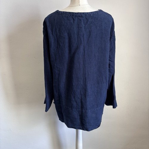 Top The Linen Press Talla EU 50 UK 18 Azul Marino Calce Relajado Lagenlook 100% Lino - Imagen 8 de 11
