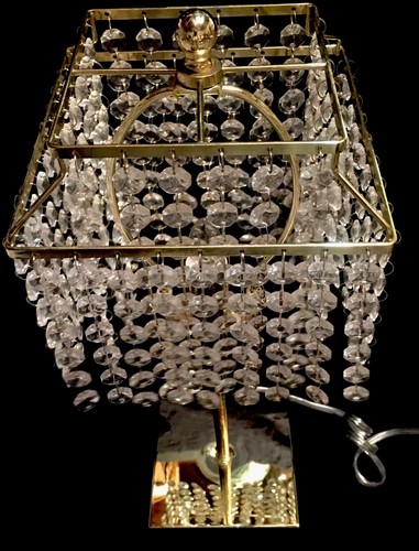 Touch Gold & Crystal Accent Lamp with USB Port Dimmable Square Base Read Descrip - Picture 1 of 7