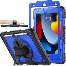 For iPad 10.2 9th 8th 7th Generation 360 Rotating Rugged Strap Stand Case Cover