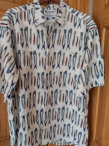 WOW $59 Columbia Sportswear Company Men Fish-Design Shirt XL 80/20/20-Blend L@@K