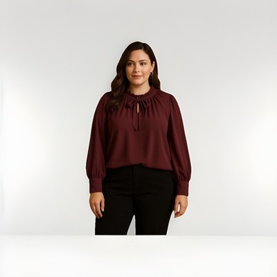 The Limited Women s XLP Red Wine Ashton Top Tie Neck Career Quiet Luxury
