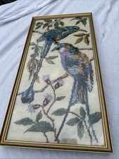 Vintage French Needle Panel Two Birds Beautiful Condition