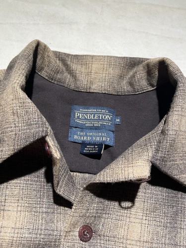 Pendleton Board Shirt Wool Shadow Plaid 1969 Print Brown Tan Medium Loop Collar - Bild 7 von 13