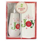 Avanti Christmas Joy Lotion Pump and Hand Towel 2 Piece Set White Red Green