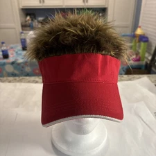 Flair Hair Sun Visor Cap with Fake Hair Brown Hair with Red Adjustable Baseba...