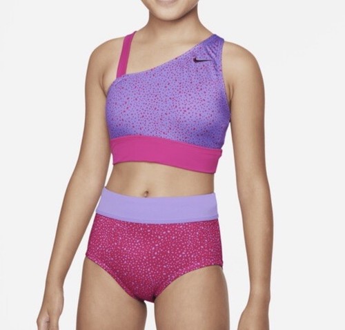 Girl's Nike Youth 2 Piece Asymmetrical Top High Waist Tankini Swimsuit XL - Picture 1 of 2